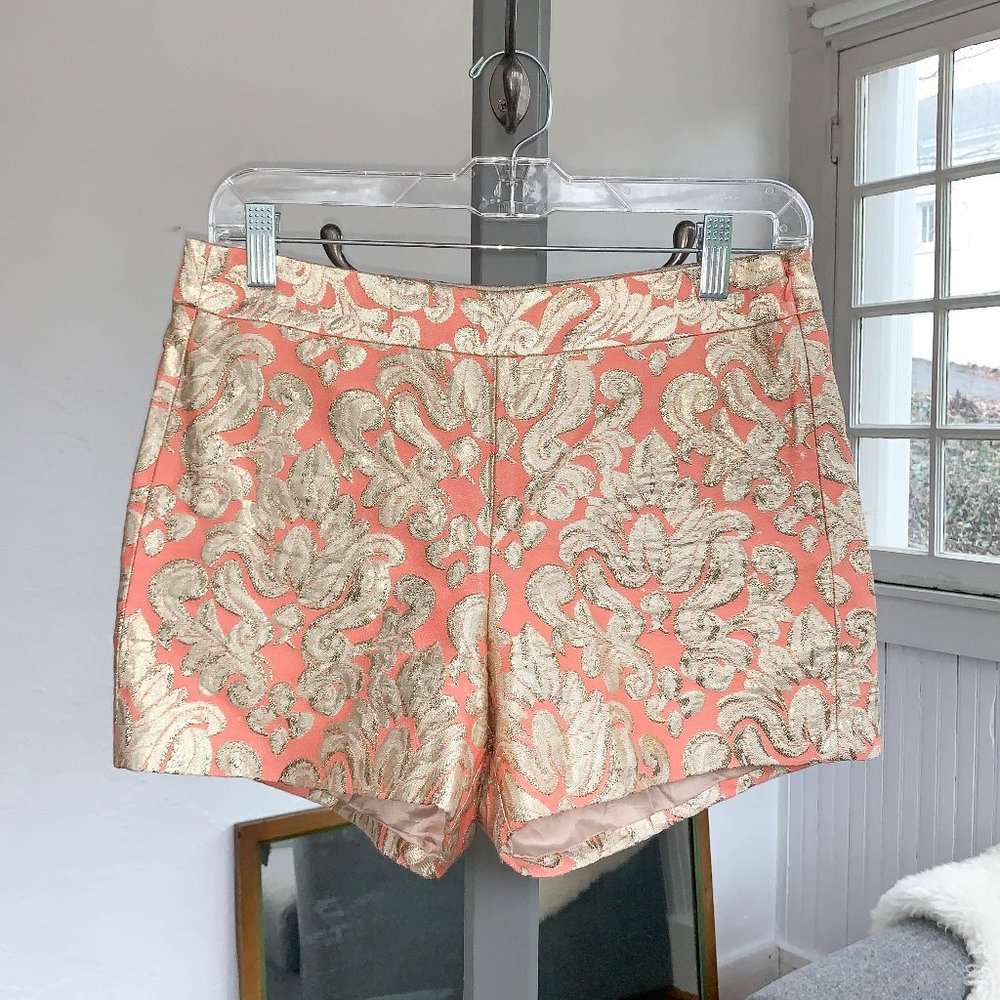 J.Crew peach and gold jacquard shorts